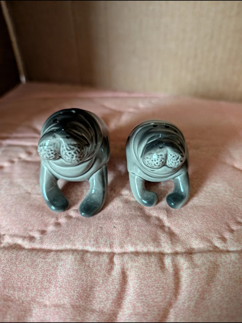 Vintage Gray Manatee Ceramic Salt and Pepper Shakers